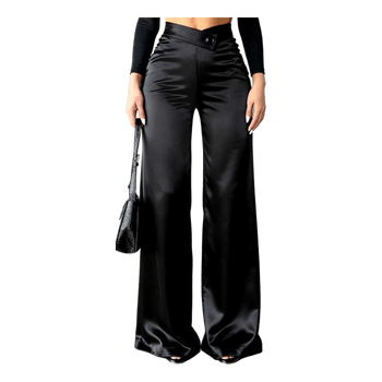 Black satin wide-leg trousers