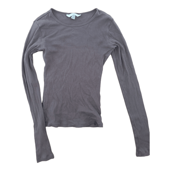 Grey ribbed long-sleeved top