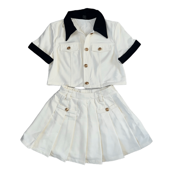 White pleated skirt set