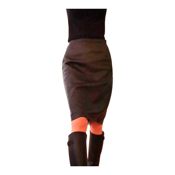 Black leather midi skirt