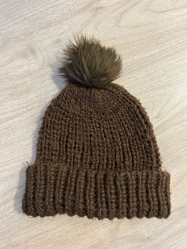 Brown knitted beanie hat