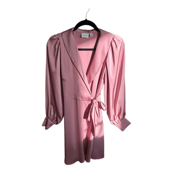 Pink satin wrap dress