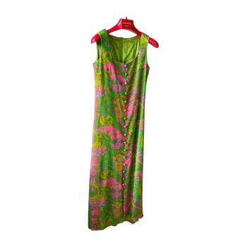 Vintage Jobi green and pink floral maxi dress