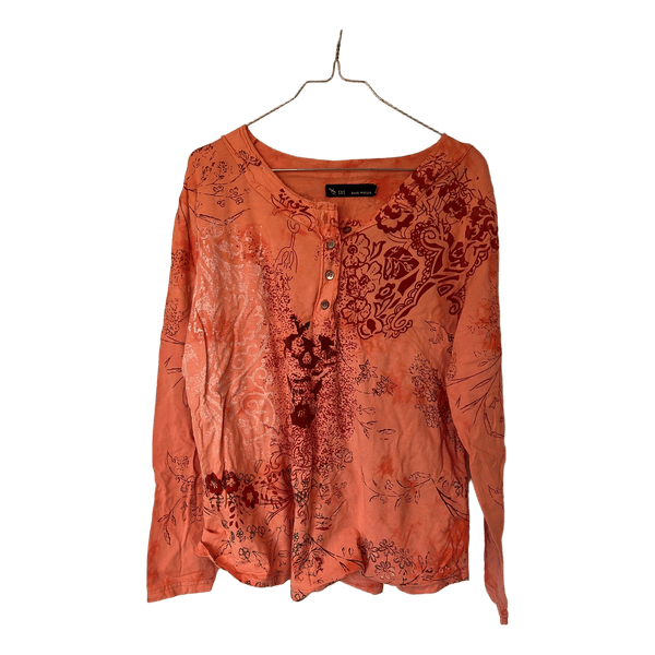 Orange blomstret langærmet bluse