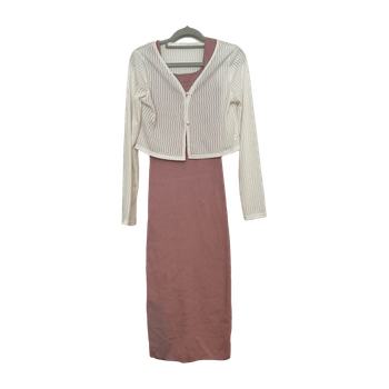 Pink Midi Dress & Sheer Cardigan