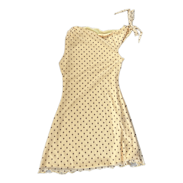 Gul prikket one-shoulder minikjole