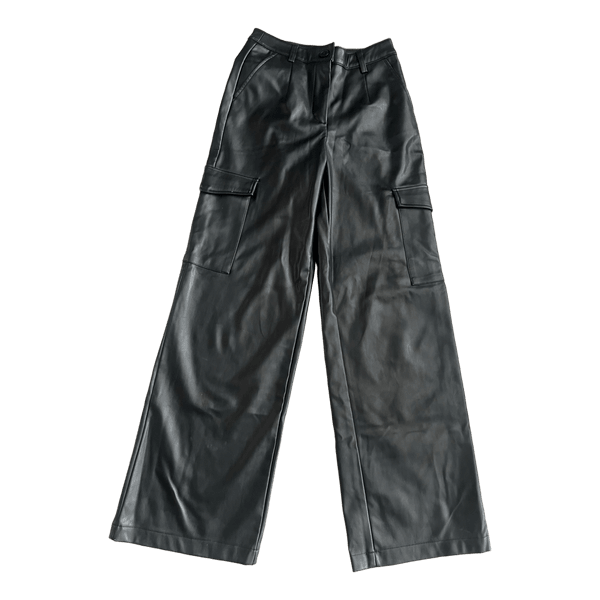 Black faux leather cargo trousers