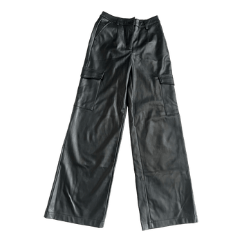 Black faux leather cargo trousers