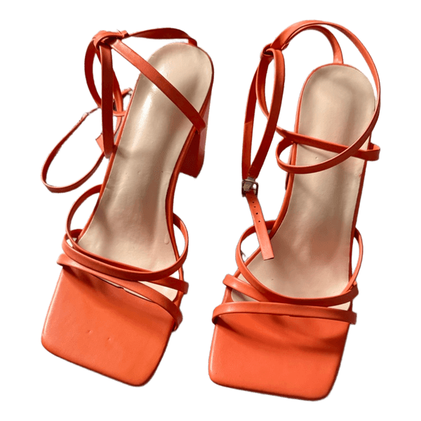Orange strappy block heels