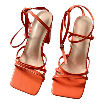 Orange strappy block heels