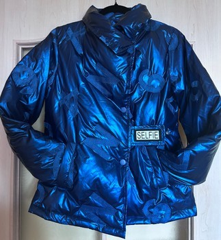 Blue shiny puffer jacket