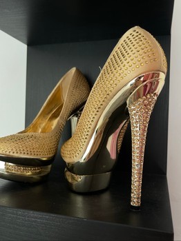 Gold crystal diva platform heels