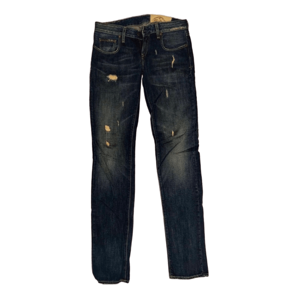 Blue distressed denim jeans