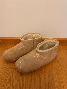Beige rhinestone ankle boots