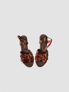 Brown leather wedge sandals