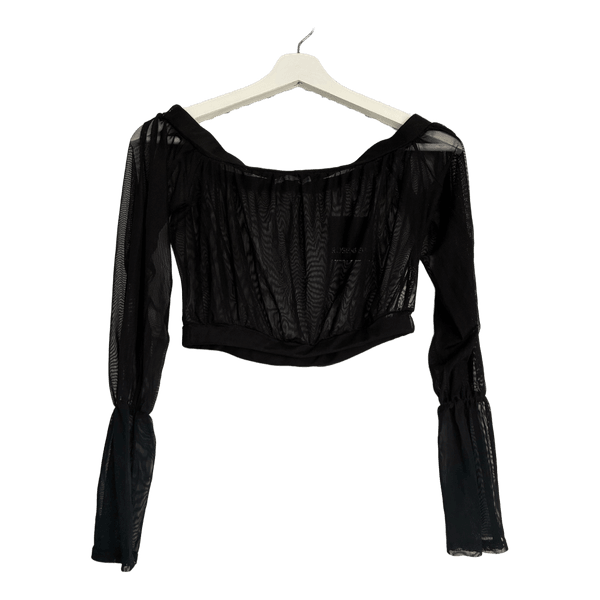 Off-shoulder mesh-paita