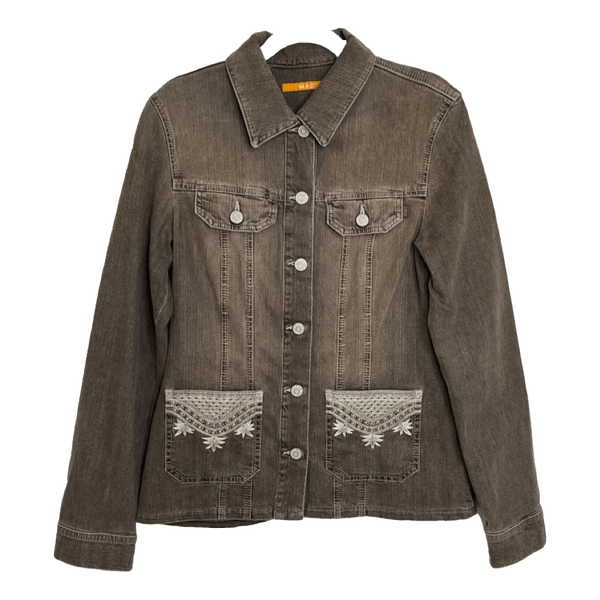 MAC Brown Embroided Denim Jacket Size M Bohemian Western
