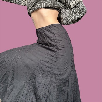 Vintage Black  cotton embroidered midi skirt