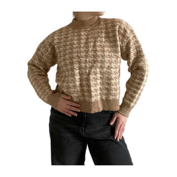 Beige houndstooth knit sweater