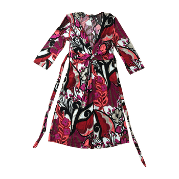 Rinascimento Floral Patterned Faux Wrap Dress with Long Sleeves