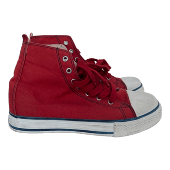 Red canvas high-top sneakers