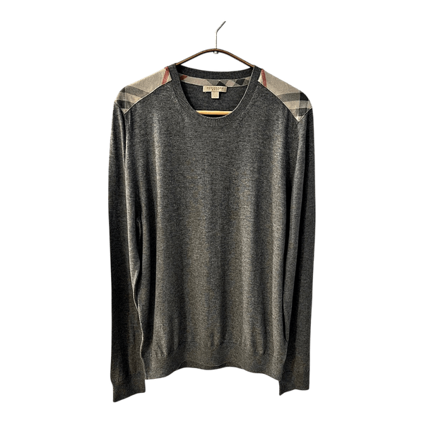 Burberry Men’s Check-Trim Grey Sweater