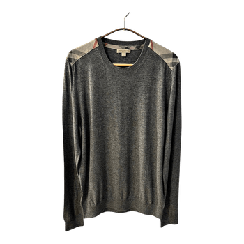Burberry Men’s Check-Trim Grey Sweater