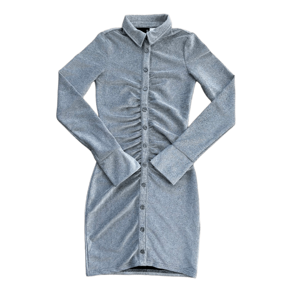 H&M Silver Metallic Ruched Shirt Dress - Size XS