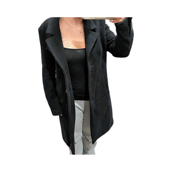 Pitkä musta villakangastakki 