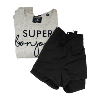 Get 2, pay 1: Superdry college + H&M shorts