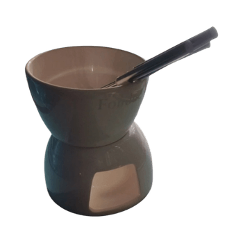 Valkoinen fondue-kulho ja poltin