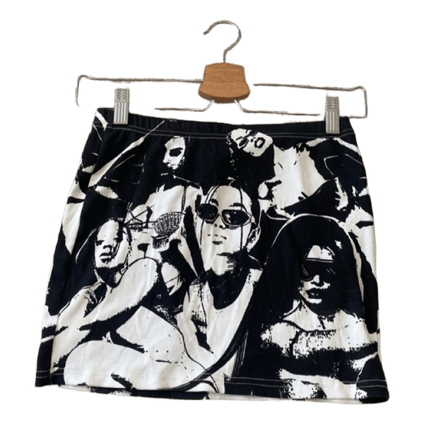 Black white graphic print mini skirt