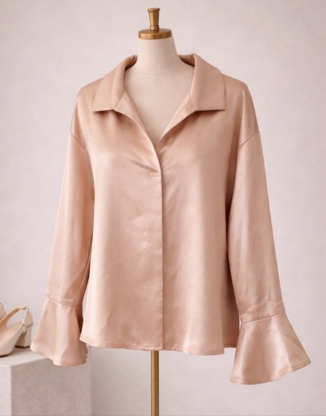 Satin flared sleeve blouse