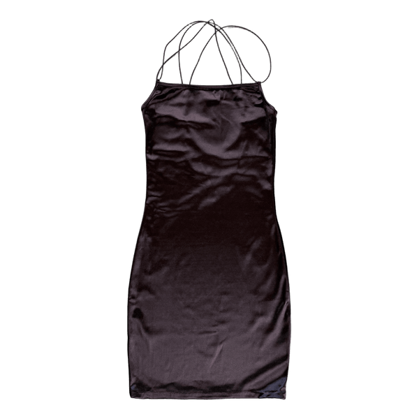H&M Chocolate Brown Satin Cross Back Mini Dress - Size XS