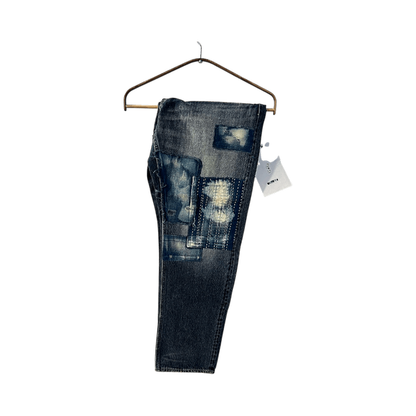 FDMTL Slim Fitted Three Year Wash Patchwork Denim Jeans