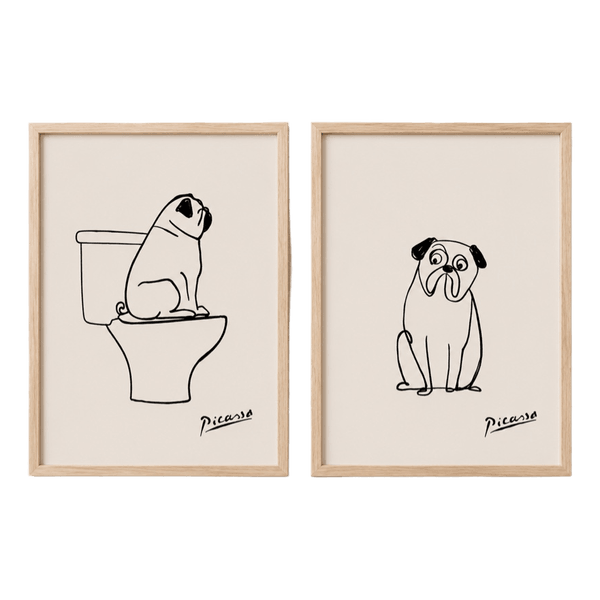Pug Bathroom Canvas Posters – Set of 2