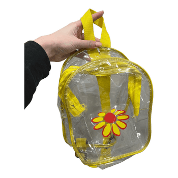 Keltainen läpinäkyvä reppu