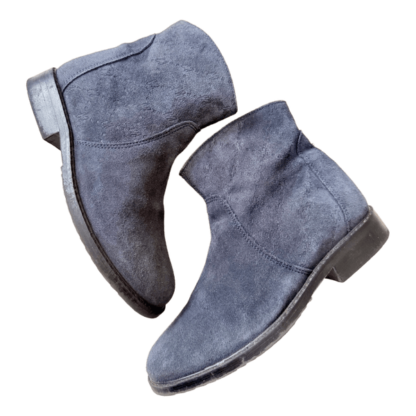 Blue suede ankle boots