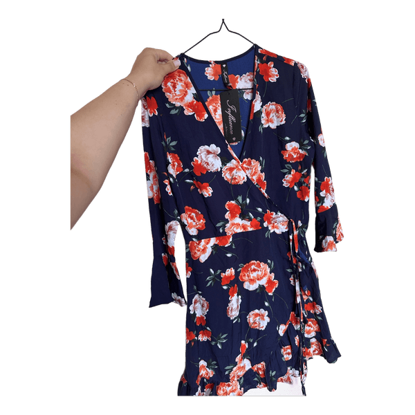 Blue floral wrap dress
