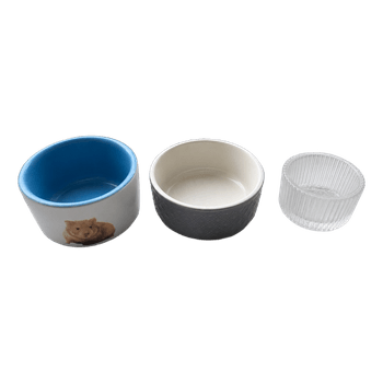 Three small animal bowls