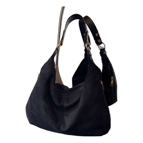 Sort skuldertaske i suede