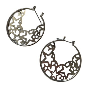 Silver star hoop earrings