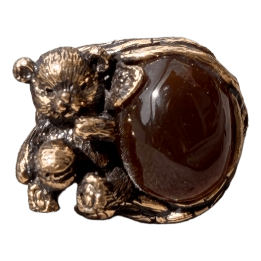 Alcozer & J Unic Brown natural stone bear ring