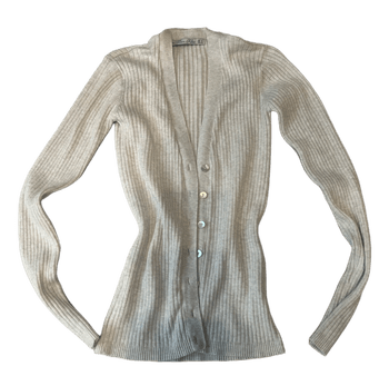 Beige ribbed knit cardigan