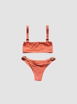 Coral ribbed bikini set