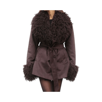Faux fur & faux suede belted Afghan style coat