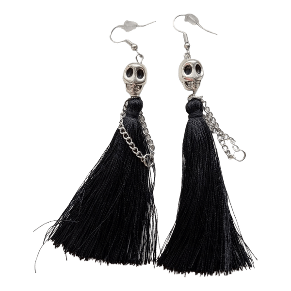 Black skull tassel earrings