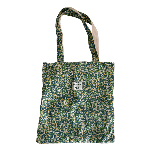 Green floral tote bag, vintage