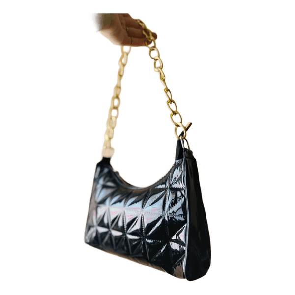 Black quilted patent bag