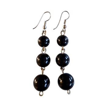 Black bead dangle earrings